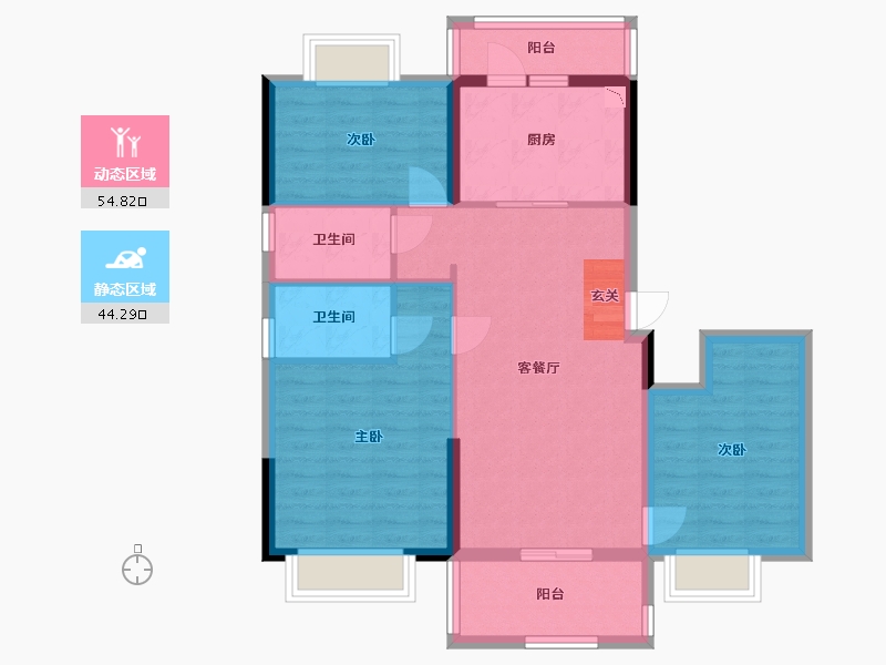 湖南省-岳阳市-碧桂园-88.55-户型库-动静分区