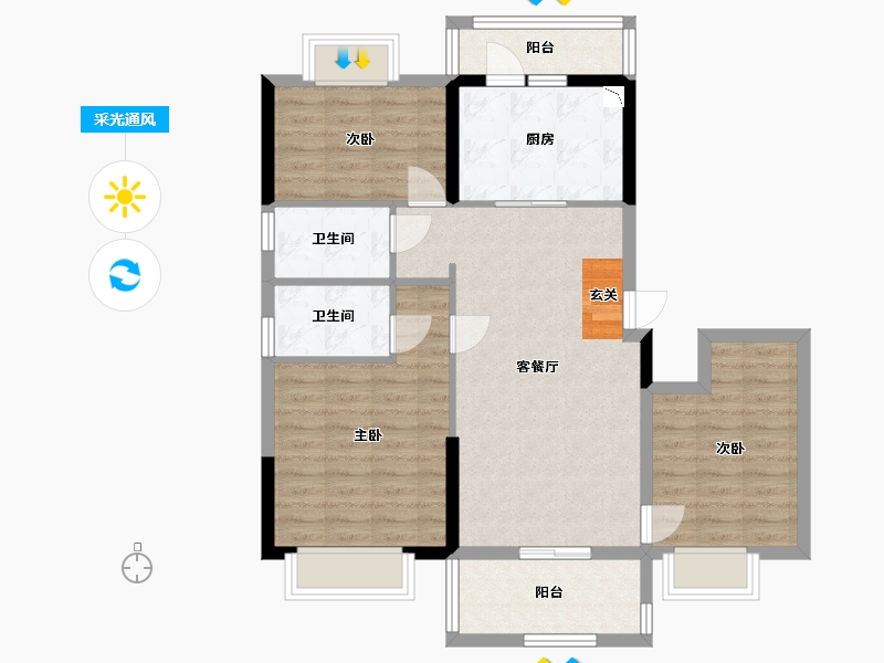 湖南省-岳阳市-碧桂园-88.55-户型库-采光通风