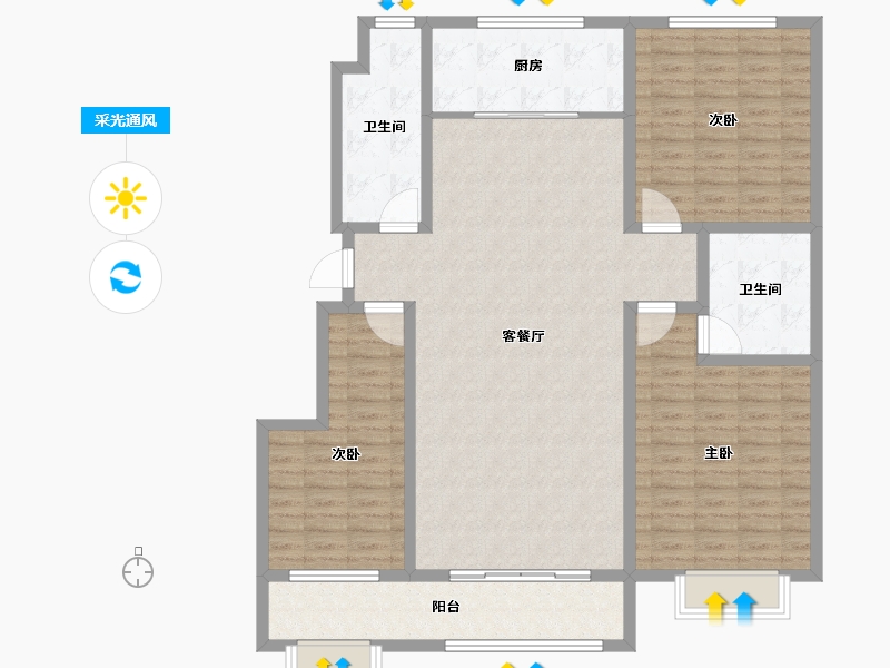 山东省-滨州市-恒基山庄-136.00-户型库-采光通风