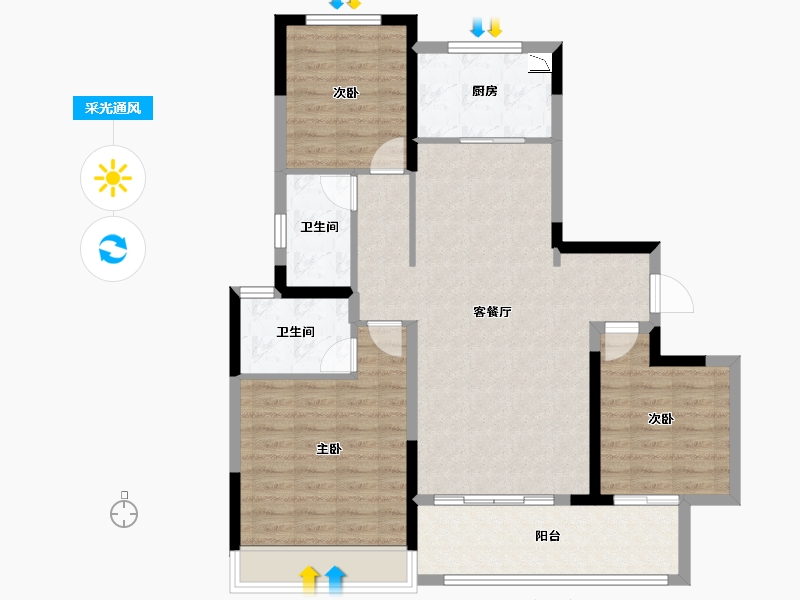 江苏省-徐州市-中海・铂悦府-97.75-户型库-采光通风