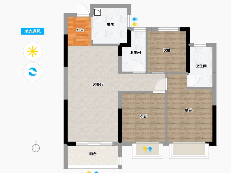 浙江省-金华市-福田金茂府-71.07-户型库-采光通风