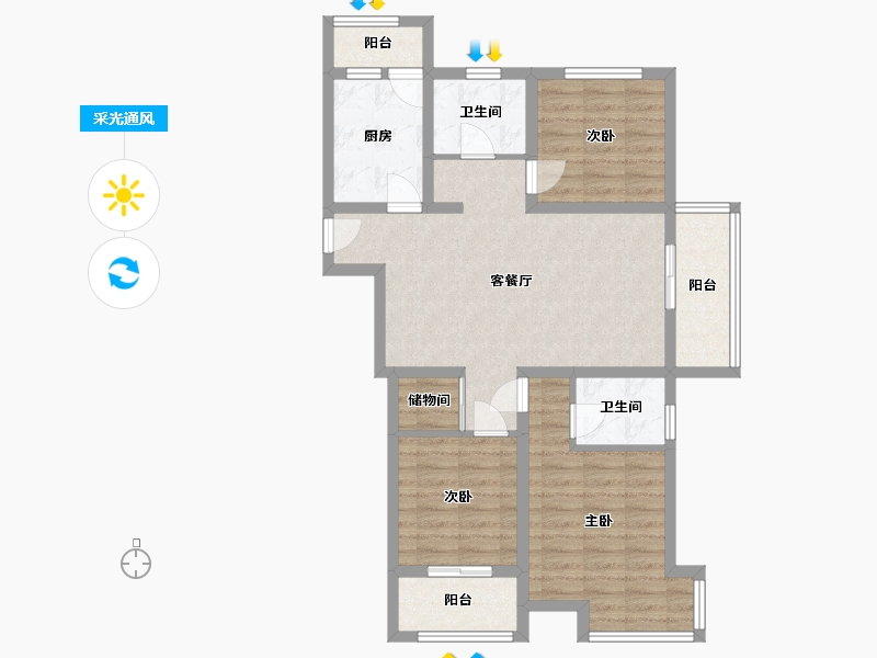 安徽省-宣城市-世家花园-86.93-户型库-采光通风