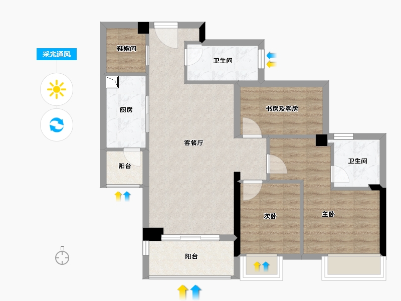 广东省-湛江市-广雅・金榜华庭-76.66-户型库-采光通风