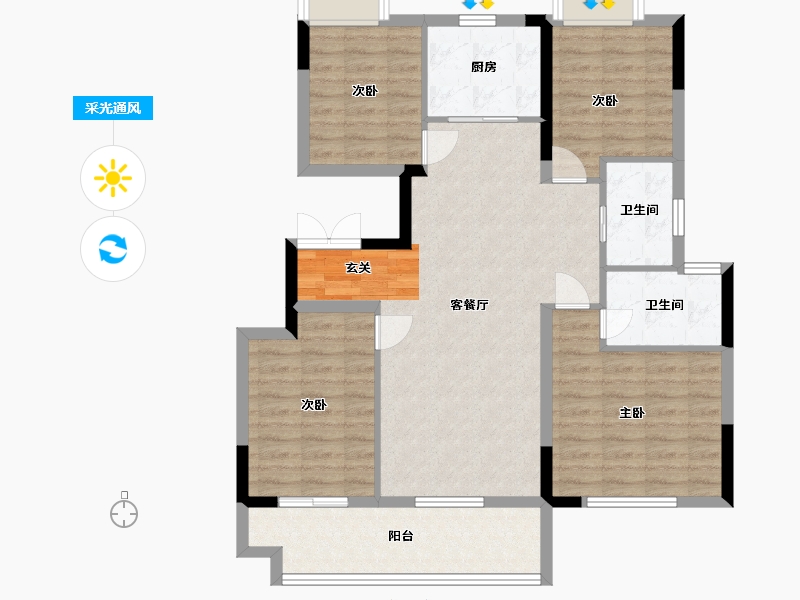 安徽省-蚌埠市-珍宝岛雍景院-100.60-户型库-采光通风