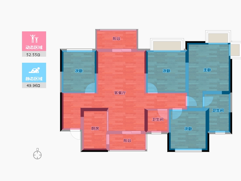 四川省-绵阳市-长虹橡树郡-90.40-户型库-动静分区