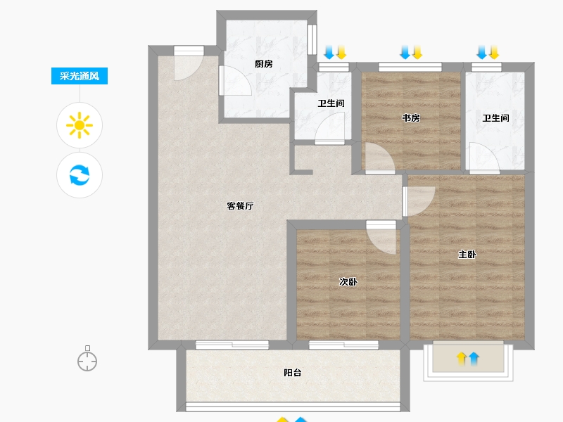 山西省-晋中市-阳光城文澜府-76.03-户型库-采光通风