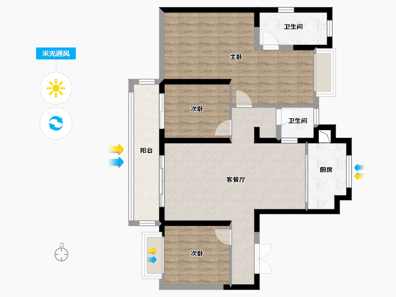 江苏省-无锡市-万科翡翠东方-97.99-户型库-采光通风