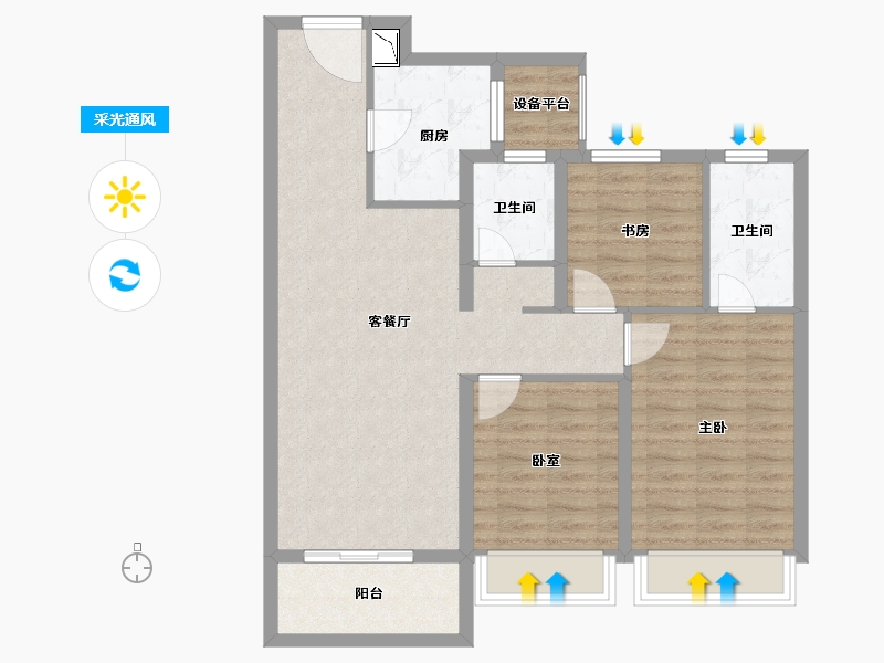 河北省-唐山市-禹洲凤凰府-86.64-户型库-采光通风