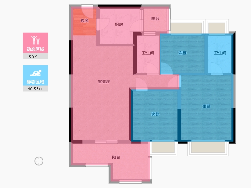 四川省-成都市-观岭国际社区翡翠湾-88.87-户型库-动静分区