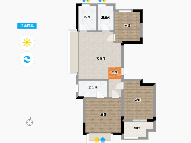 安徽省-合肥市-阳光城悦澜府-78.23-户型库-采光通风