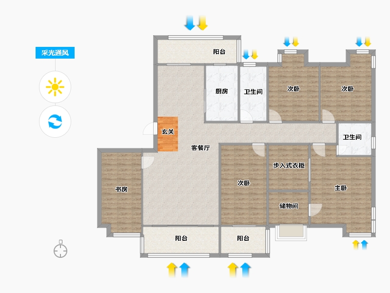 湖南省-长沙市-鑫远湘府华城-180.00-户型库-采光通风