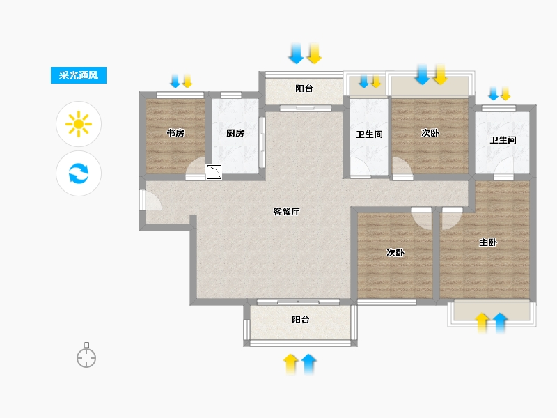 湖南省-常德市-龙湖双珑原著-112.37-户型库-采光通风