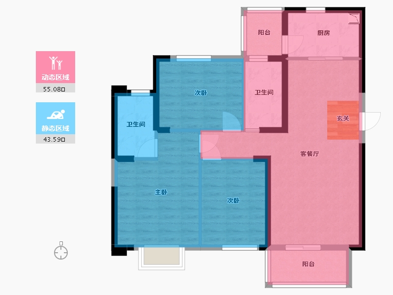 湖南省-长沙市-伊景园・滨河苑-88.00-户型库-动静分区