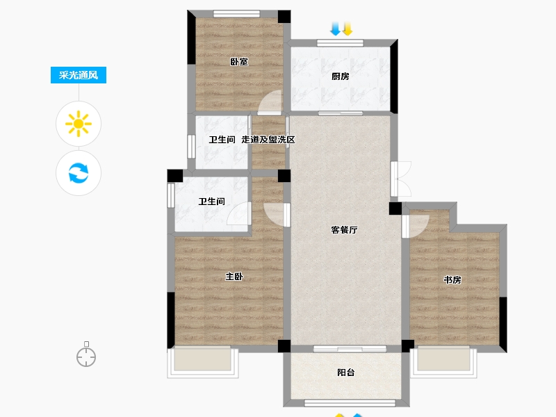 浙江省-丽水市-凯弘鼎园-88.40-户型库-采光通风