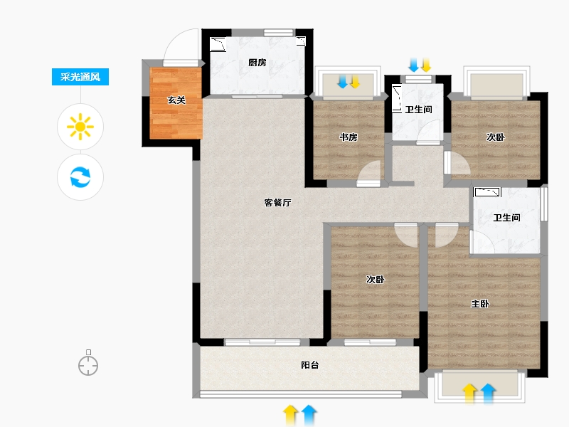 山东省-烟台市-锦麟融誉府-103.00-户型库-采光通风