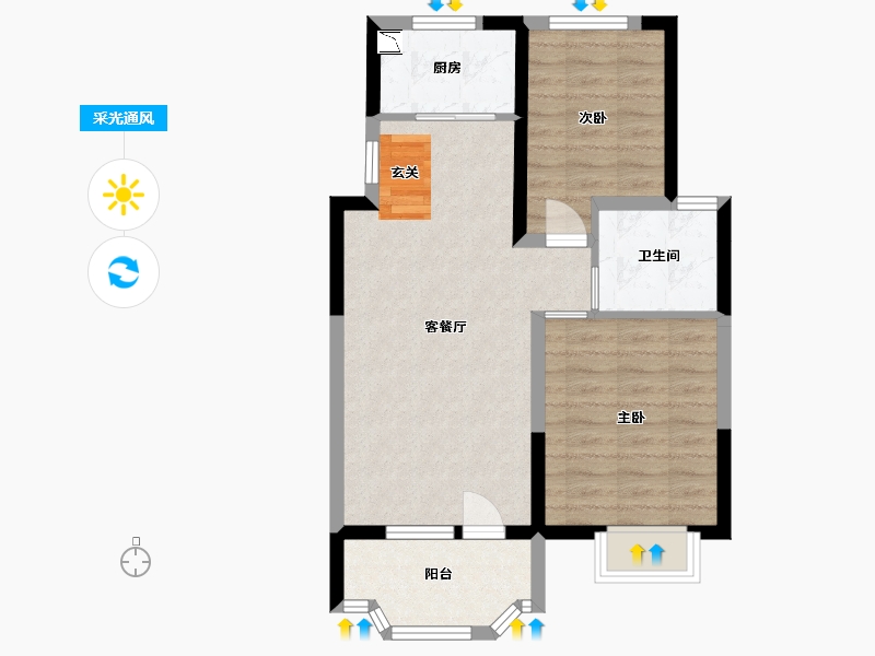 河北省-石家庄市-亨伦观唐名邸-62.90-户型库-采光通风