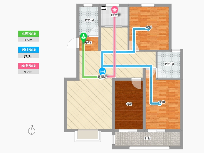 河北省-唐山市-福园小区39栋-95.75-户型库-动静线