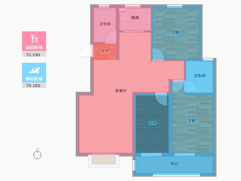 河北省-唐山市-福园小区39栋-95.75-户型库-动静分区