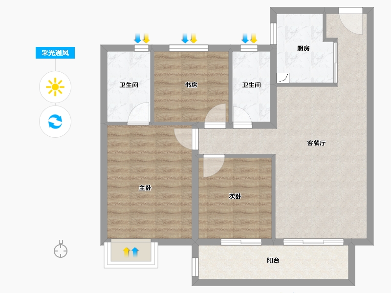 湖南省-长沙市-弘阳时光里-76.11-户型库-采光通风