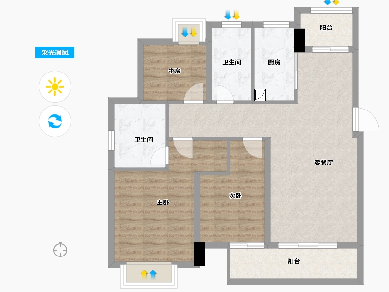 江西省-南昌市-市政绿城桂语江南-87.20-户型库-采光通风