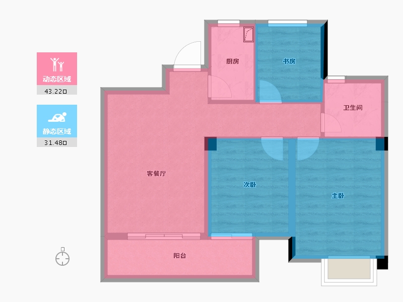 江西省-南昌市-市政绿城桂语江南-66.64-户型库-动静分区