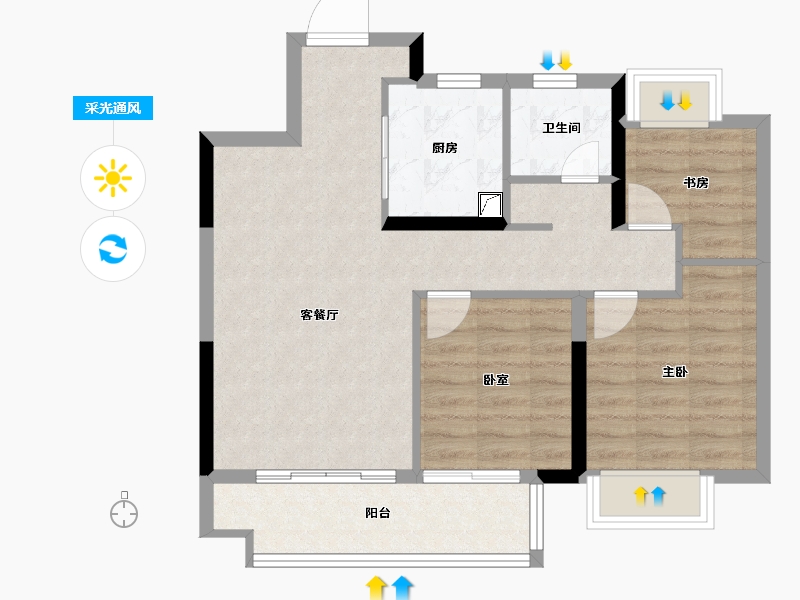 江西省-南昌市-华侨城万科世纪水岸-71.26-户型库-采光通风