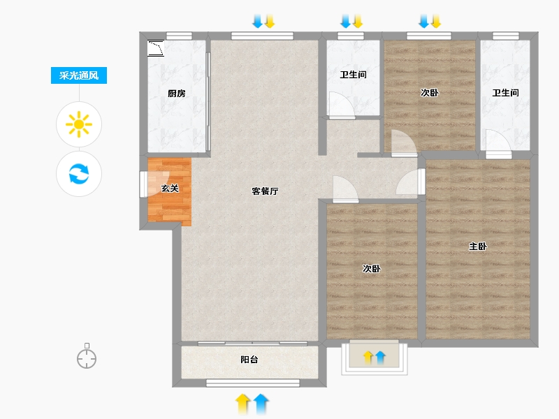 山西省-大同市-绿地缤纷汇-100.89-户型库-采光通风