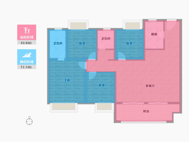 河南省-信阳市-建业黄国府-110.85-户型库-动静分区