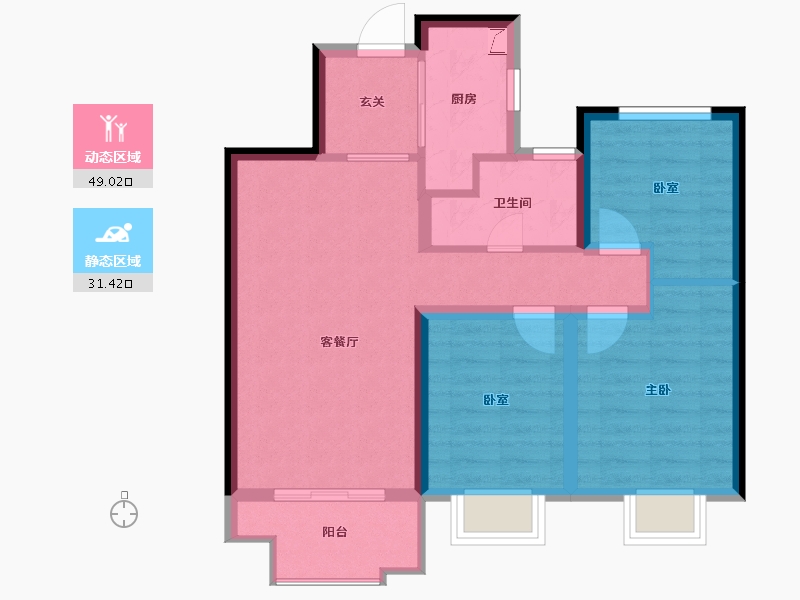 江西省-南昌市-金科・集美天宸-71.34-户型库-动静分区