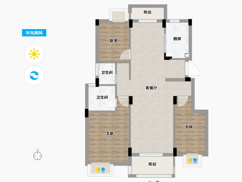 江西省-九江市-国豪美庐湾-86.89-户型库-采光通风