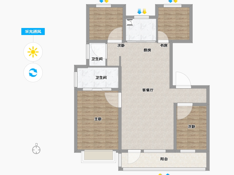 山东省-烟台市-瑞东・瑞学府-108.00-户型库-采光通风