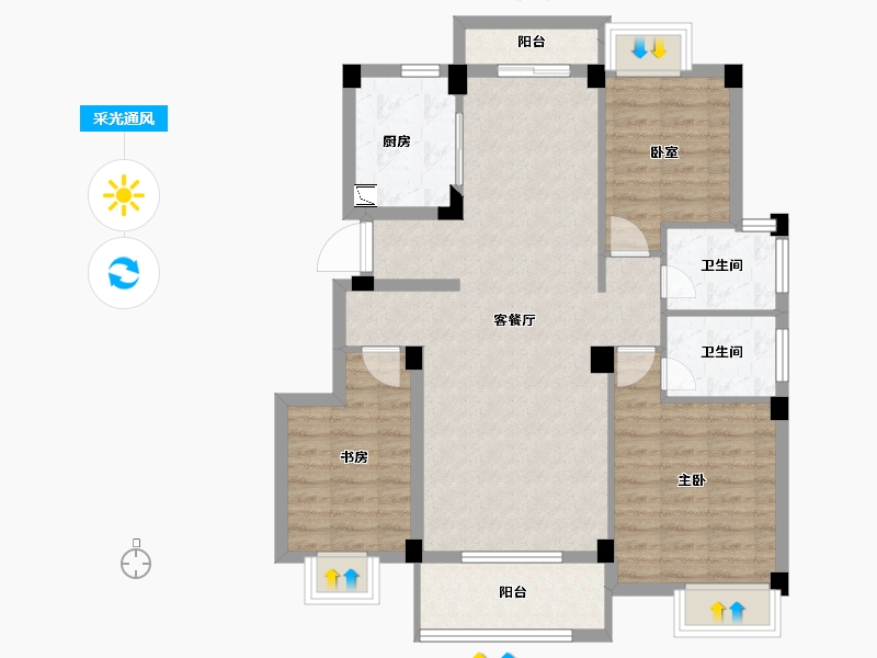 江西省-九江市-国豪美庐湾-90.02-户型库-采光通风