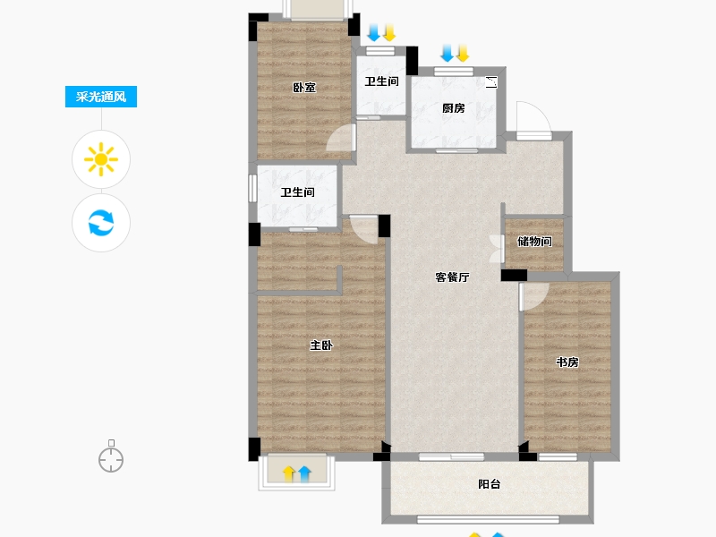 江西省-九江市-国豪美庐湾-105.35-户型库-采光通风