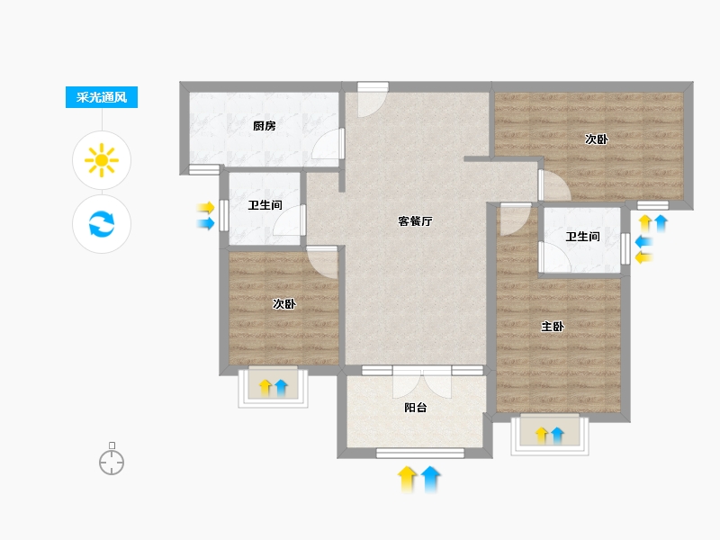 湖北省-襄阳市-顺景华府-83.10-户型库-采光通风