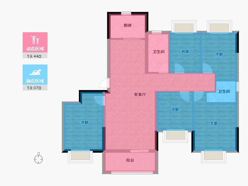 湖北省-襄阳市-顺景华府-106.53-户型库-动静分区