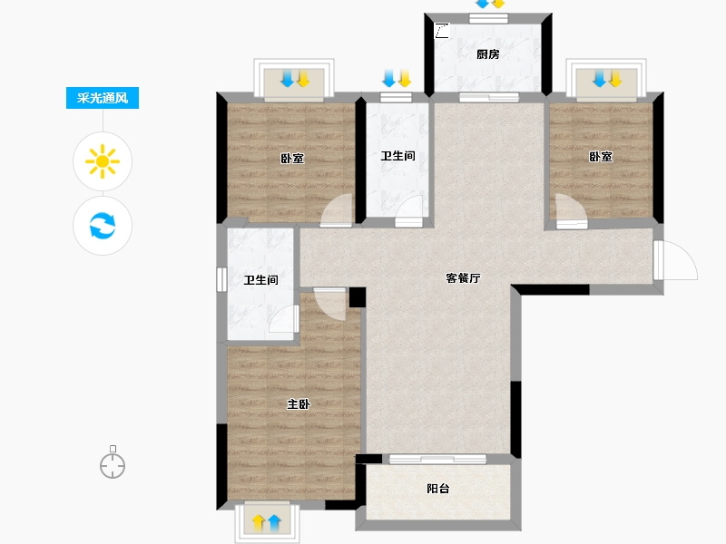 湖北省-武汉市-帝大・御�Z城-90.81-户型库-采光通风