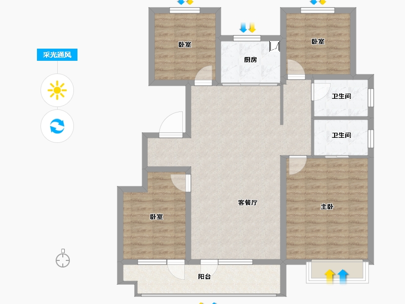 山东省-潍坊市-中梁龙玺台-104.33-户型库-采光通风