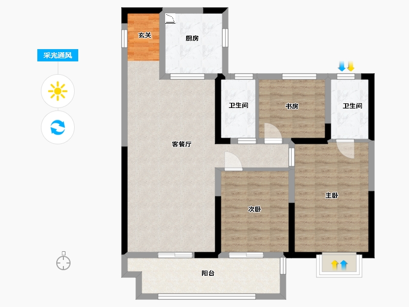 江苏省-常州市-桃李东方-92.00-户型库-采光通风