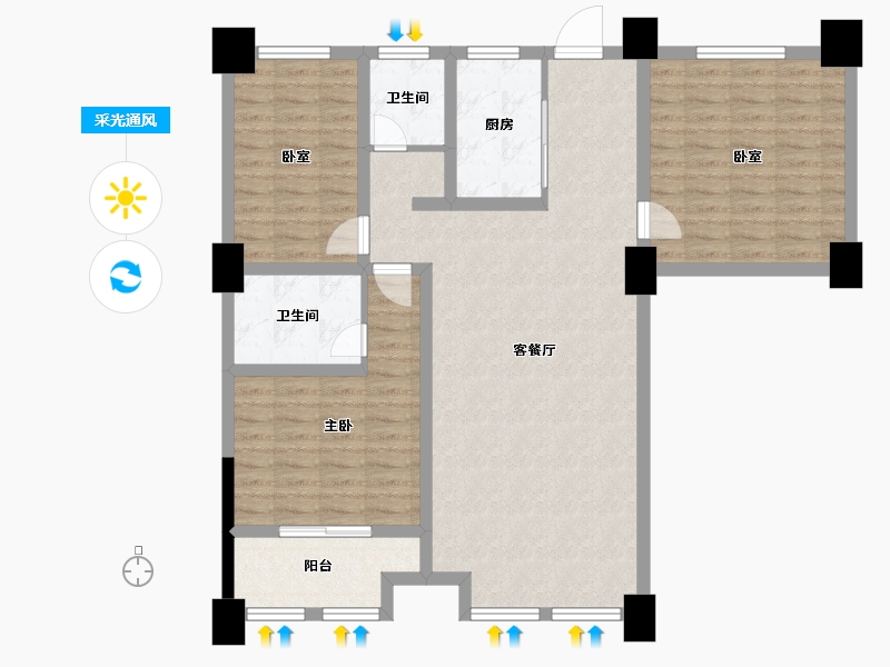 安徽省-宿州市-凤鸣广场-107.20-户型库-采光通风