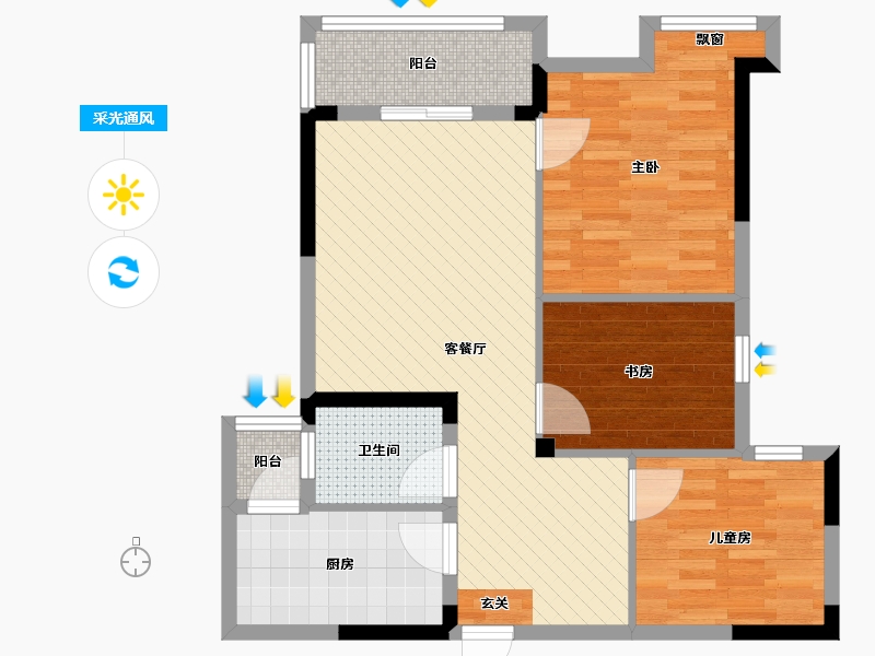 浙江省-杭州市-和合国际三期-72.21-户型库-采光通风