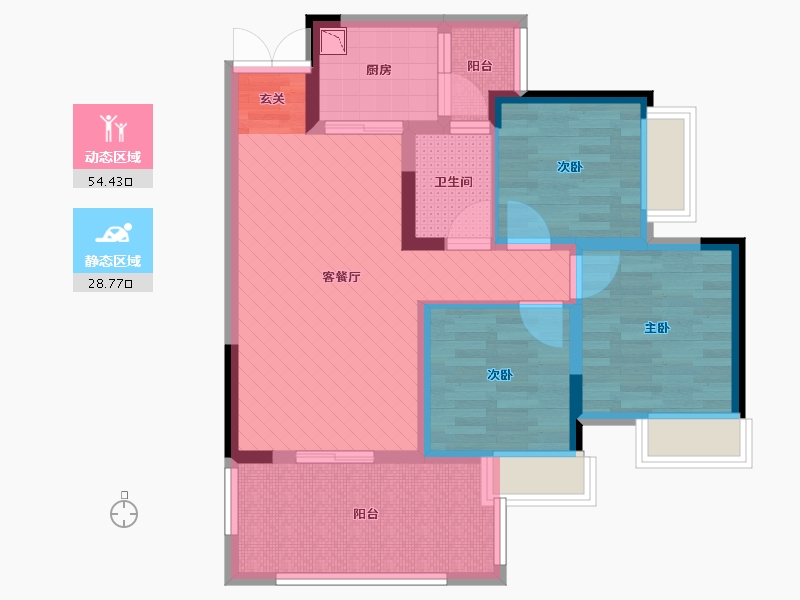 重庆-重庆市-两江未来城紫云台-71.53-户型库-动静分区