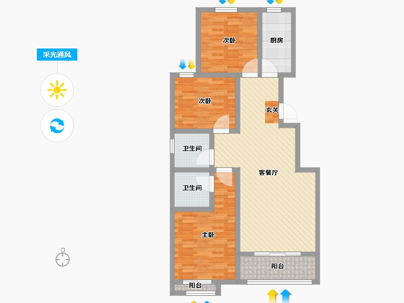 陕西省-咸阳市-阳光城-83.99-户型库-采光通风