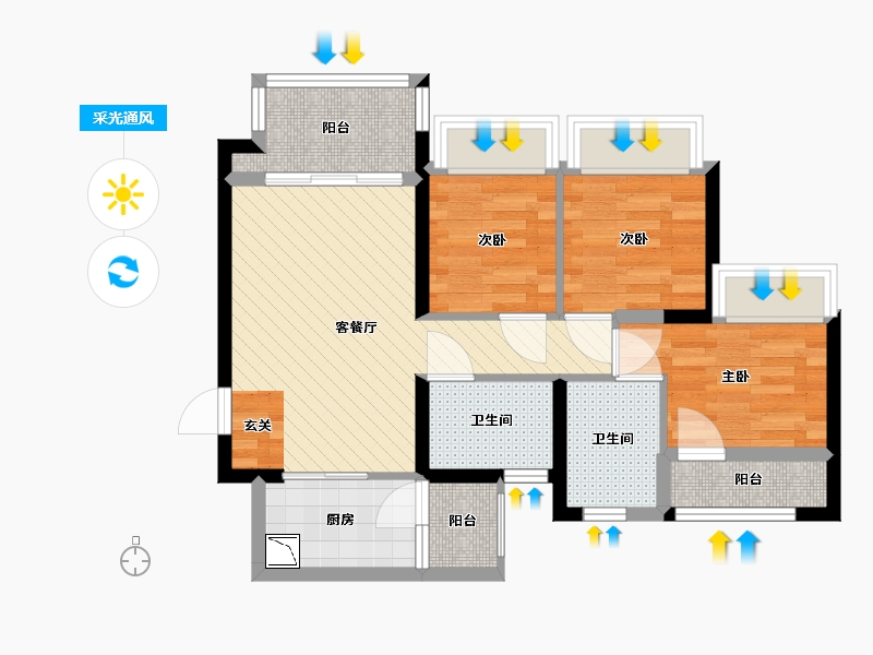 广东省-深圳市-中粮天悦壹号-61.67-户型库-采光通风