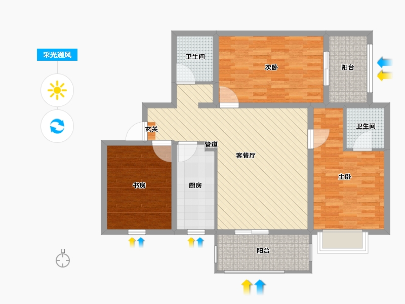 陕西省-西安市-咸宁东路49号-92.00-户型库-采光通风