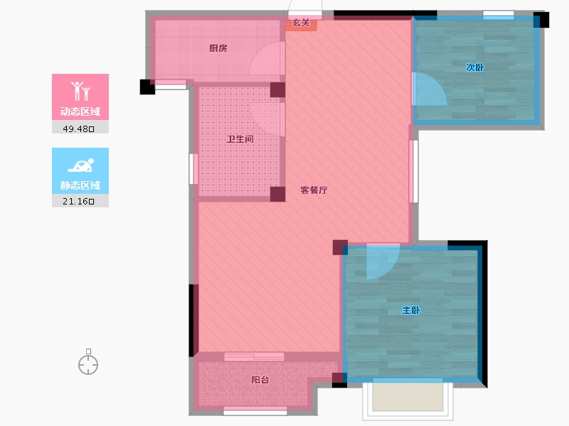 浙江省-宁波市-恒厚东城阳光-62.67-户型库-动静分区