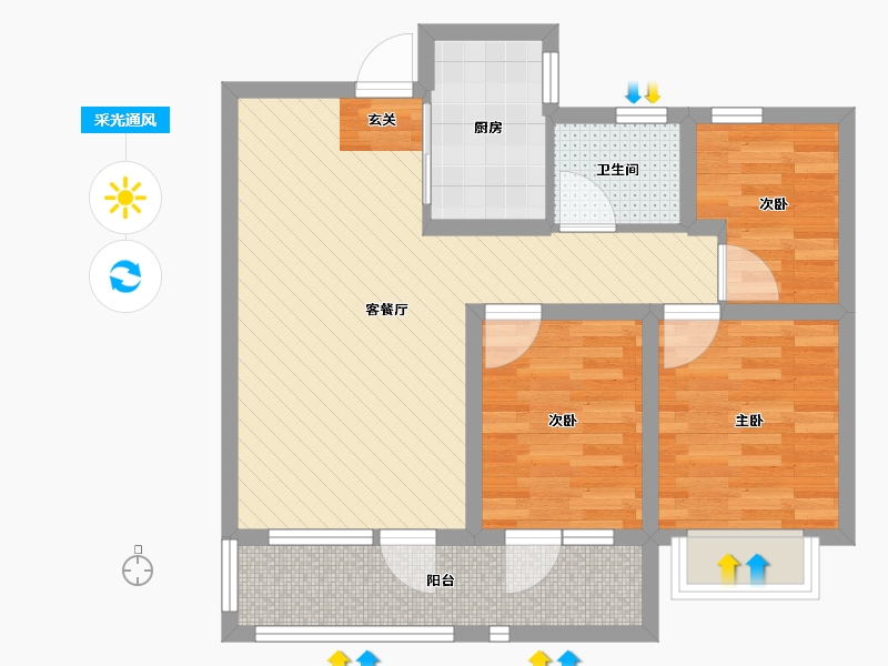 山东省-东营市-中南世纪城-64.00-户型库-采光通风