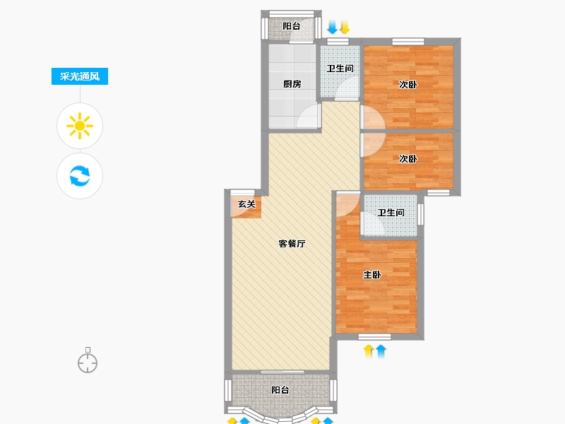 广东省-深圳市-鹏兴花园一期-74.13-户型库-采光通风