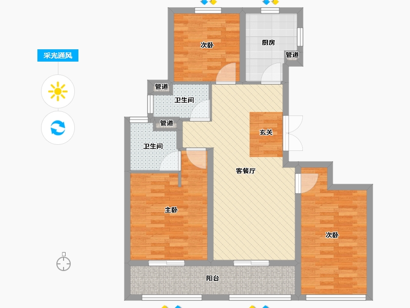 浙江省-杭州市-招商远洋春秋华庭-85.53-户型库-采光通风