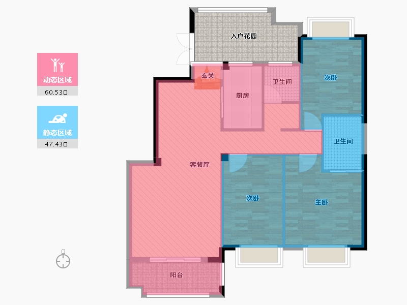 福建省-福州市-西航海坛金城实际户型是彩图的左右翻转-108.21-户型库-动静分区