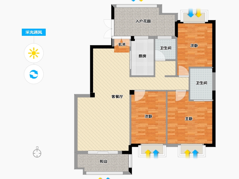 福建省-福州市-西航海坛金城实际户型是彩图的左右翻转-108.21-户型库-采光通风